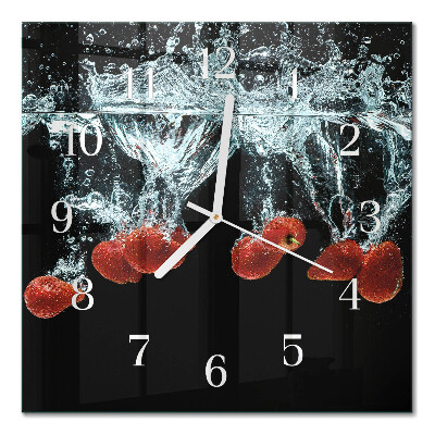 Glass wall clock square Strawberries
