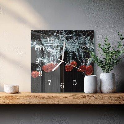 Glass wall clock square Strawberries