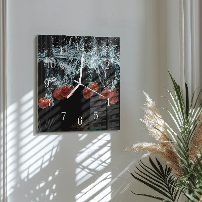 Glass wall clock square Strawberries