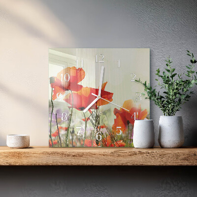 Glass clock square Poppies