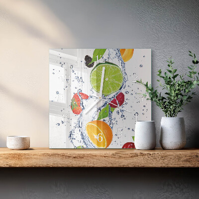 Glass wall clock square Lemon fruit