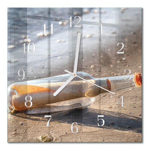 Glass wall clock square Message in a bottle