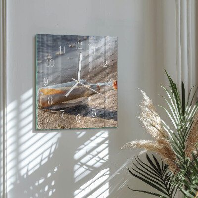 Glass wall clock square Message in a bottle
