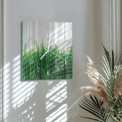 Glass clock square Grass