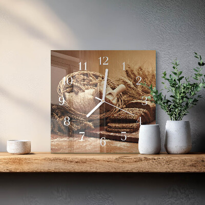 Square kitchen clock Bread