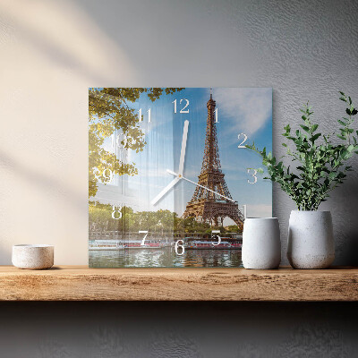 Glass clock square Eiffel tower paris