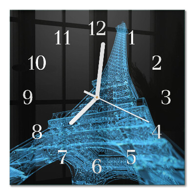 Glass wall clock square Eiffel tower paris