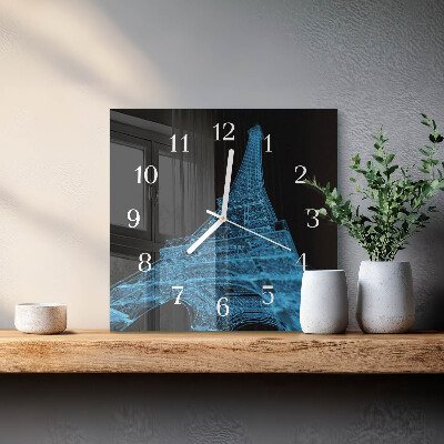 Glass wall clock square Eiffel tower paris