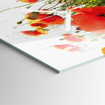 Glass wall clock square Poppies