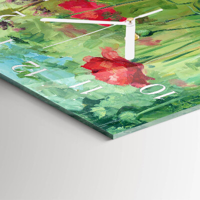 Glass wall clock square Poppies
