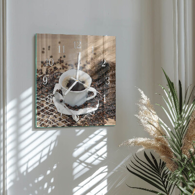 Glass clock square A cup of coffee
