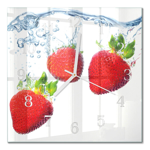 Glass wall clock square Strawberries