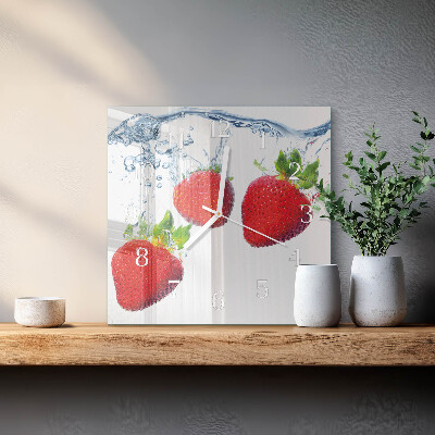 Glass wall clock square Strawberries