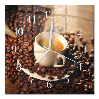 Square kitchen clock A cup of coffee