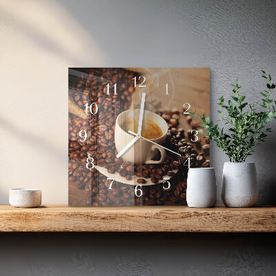 Square kitchen clock A cup of coffee