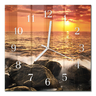 Glass wall clock square Sunset