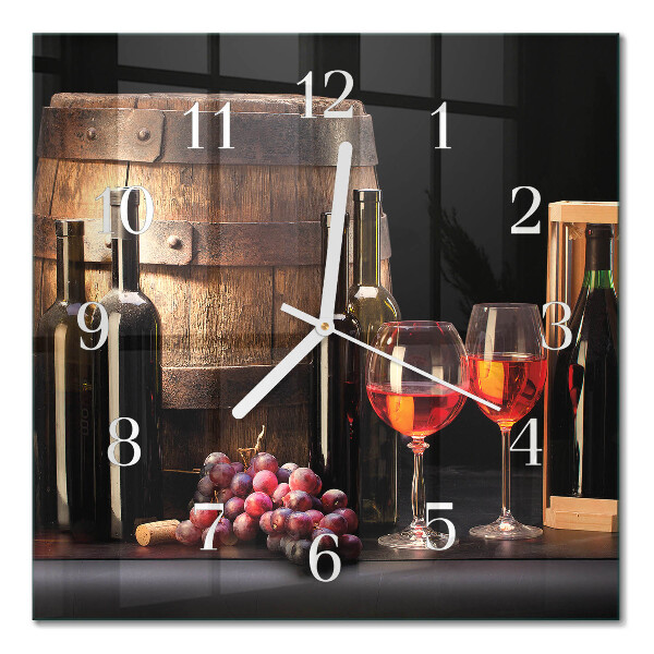 Glass clock square A barrel of wine
