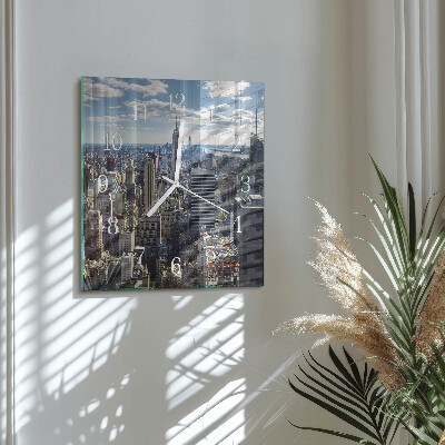 Glass wall clock square City