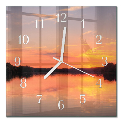Glass wall clock square Sunset