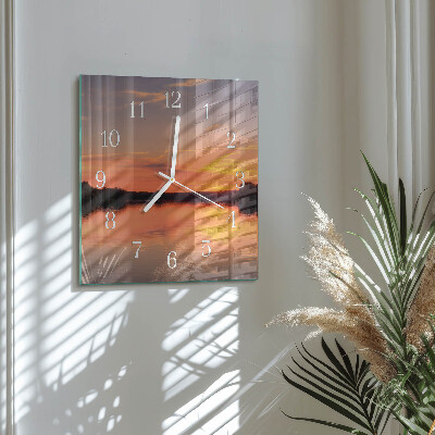 Glass wall clock square Sunset