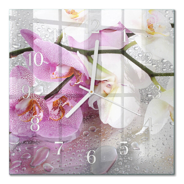 Glass wall clock square Orchid