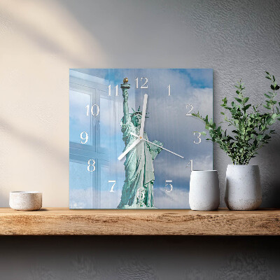 Glass wall clock square Statue of liberty