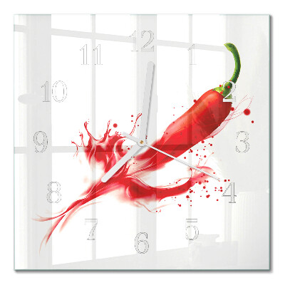 Square kitchen clock Chili pepper