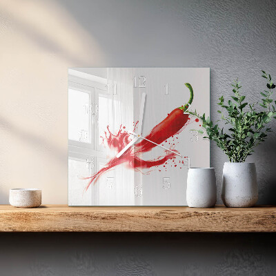 Square kitchen clock Chili pepper