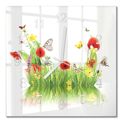 Glass clock square Meadow