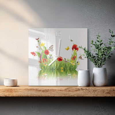 Glass clock square Meadow