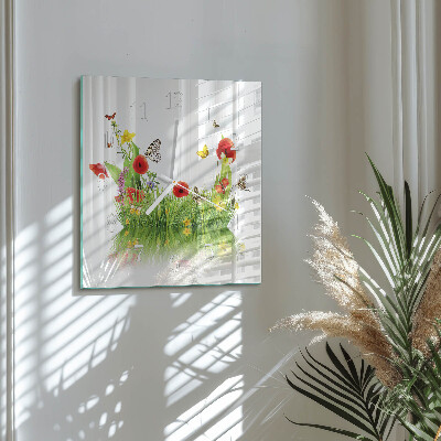 Glass clock square Meadow