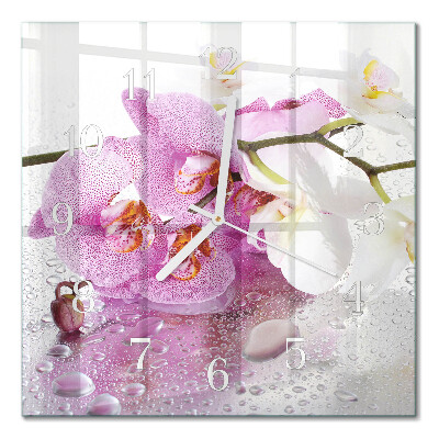 Glass clock square Orchid