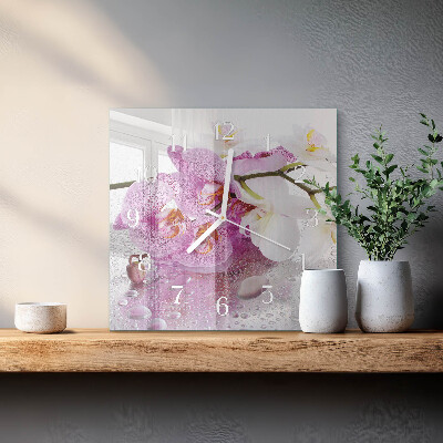 Glass clock square Orchid