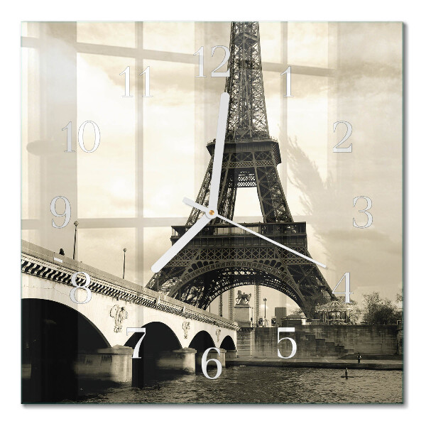 Glass wall clock square Paris
