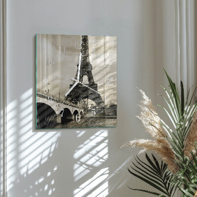 Glass wall clock square Paris