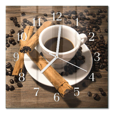 Glass wall clock square Cinnamon coffee