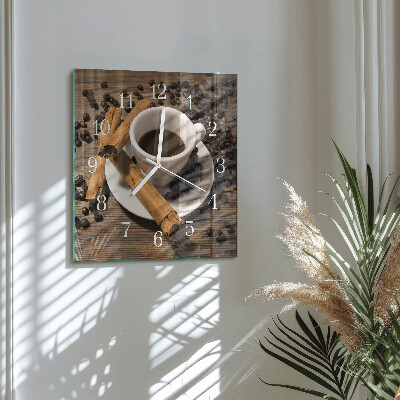 Glass wall clock square Cinnamon coffee