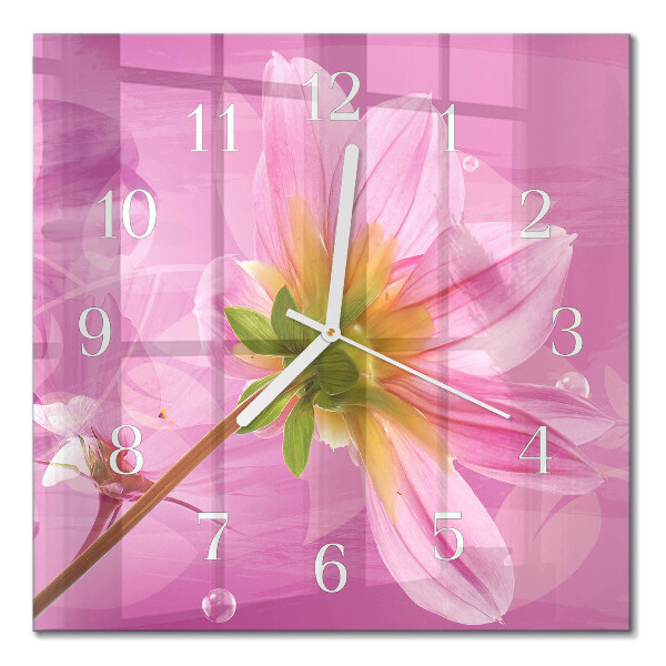 Glass clock square Flower