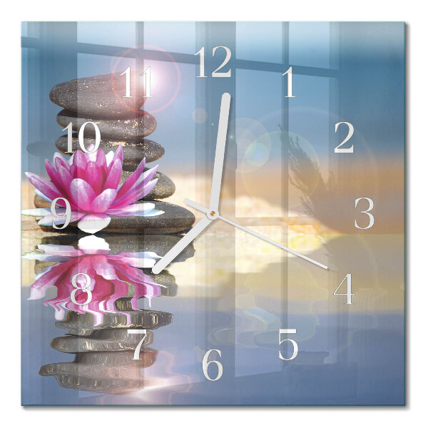 Glass wall clock square Stones in the water