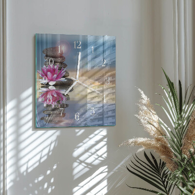 Glass wall clock square Stones in the water