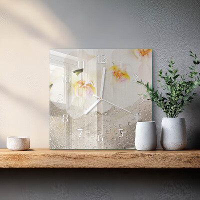 Glass wall clock square Orchid