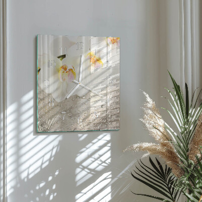 Glass wall clock square Orchid