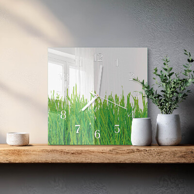 Glass clock square Grass
