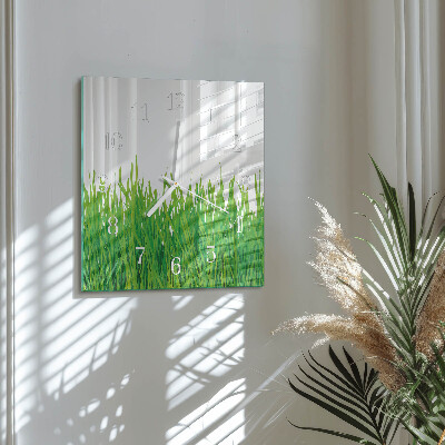 Glass clock square Grass