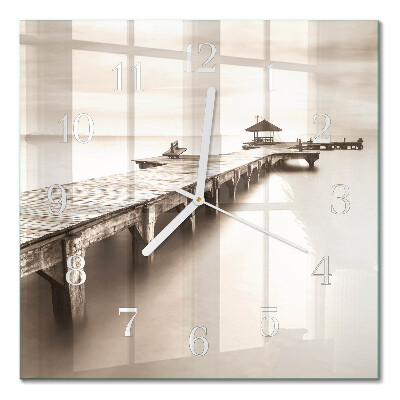 Glass wall clock square Wooden bridge
