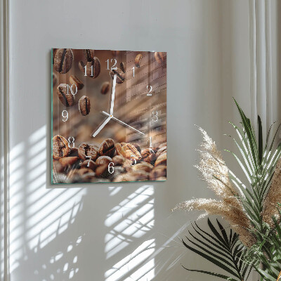 Glass wall clock square Coffee beans