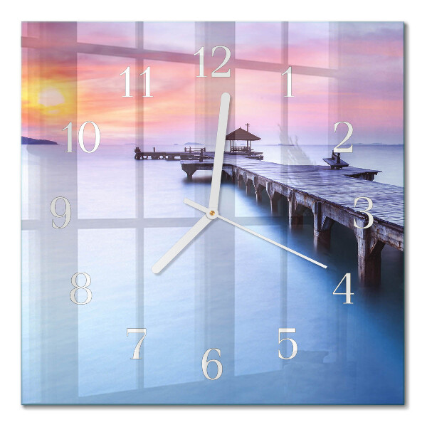 Square wall clock Wooden bridge