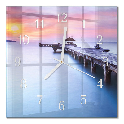 Square wall clock Wooden bridge