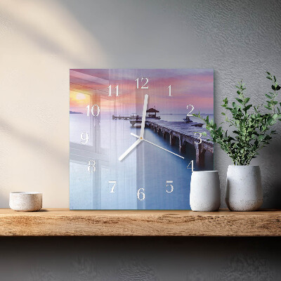 Square wall clock Wooden bridge