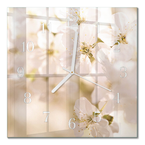 Glass wall clock square Flowers
